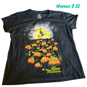 Gildan Softstyle Short Sleeve Happy Halloween Witch Cat Pumpkin Patch Women 2XL